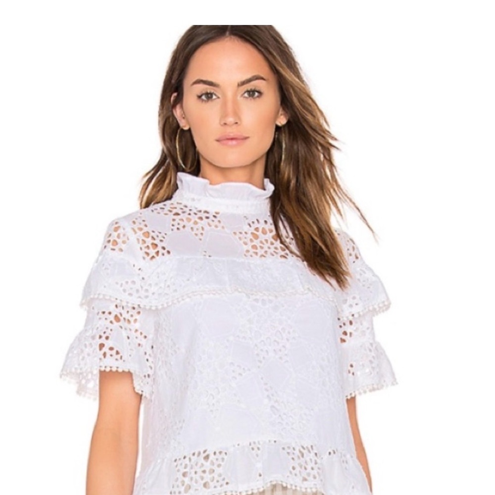 J.O.A. White Eyelet Lace Ruffle Blouse Romantic Cottagecore Top
